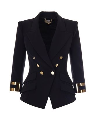 Elisabetta Franchi Black Logo Gioiello Polyester Blazer