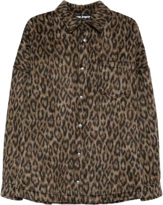 Palm Angels Classic Logo Animalier Overshirt - Heren - Zomerjassen - Bruin - M - Wol - Jassen