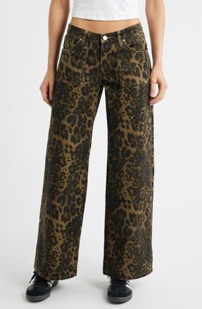 PTCL Low Rise Wide Leg Jeans in Leopard at Nordstrom, Size 26