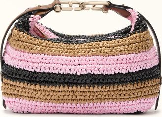 Furla Tonie Shoulder Bag Xl Toni Cognac Brown Crochet Stripes Fabric + Sidney Calf Leather Woman