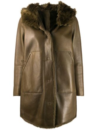 Yves Salomon Lammy coat met capuchon - Groen