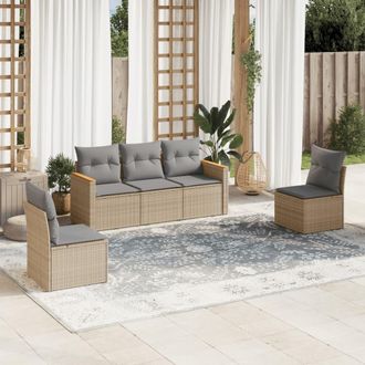 vidaXL Juego De Sof&aacute;s Jard&iacute;n Con Cojines 5 Pzas Rat&aacute;n Sint&eacute;tico Beige Vidaxl