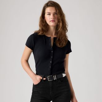 Levi's Rory Button Short Sleeve Top - Womens - XS - Black