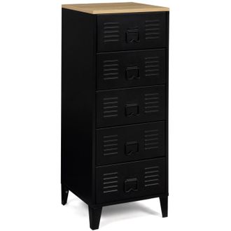 IDMarket Cassettiera Ester A 5 Cassetti, 40 Cm, Metallo Nero E Piano In Faggio In Stile Industriale