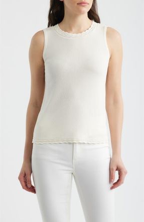 Anne Klein Scallop Trim Sleeveless Sweater in White Dove at Nordstrom, Size X-Large