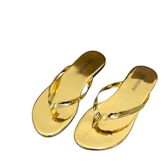 Generic Stylish Women Thong Sandals Slip On Flat Summer Beach Casual Comfortable Footwear Fashionable Open Toe Slides (Gold, 5.5)