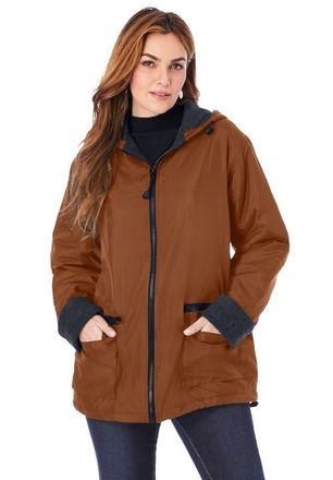 Roaman's Plus Size Hooded Nylon Jacket in Cognac at Nordstrom, Size Medium