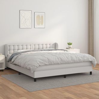 vidaXL Cama Box Spring Con Colch&oacute;n Cuero Sint&eacute;tico Blanco 160x200 Cm Vidaxl