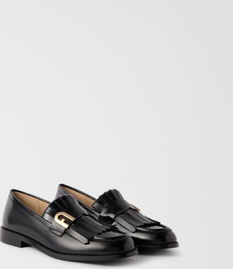Furla Lidia Loafers Nero Black Calf Leather With Shining Effect Woman