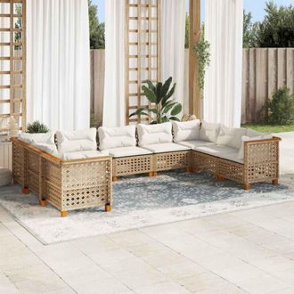 vidaXL Set De Sof&aacute;s De Jard&iacute;n Con Cojines 9 Pzas Rat&aacute;n Sint&eacute;tico Beige Vidaxl