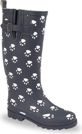 TOSH Womens Ladies Wellies Rubber Rain Boots Wellingtons Short & Tall Dog Paw Skull Festival Snow Buckle Adjustable (Navy Tall Dog Paw, UK Footwear Size Sy