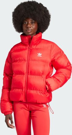 adidas Originals Womens Adicolor Short Puffer Jacket - Red - Size X-Small