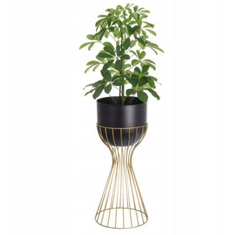 OEM Puesto De Flores De Pie, Metal, Negro Y Dorado, Soporte Tipo Loft De Alambre, 46 Cm