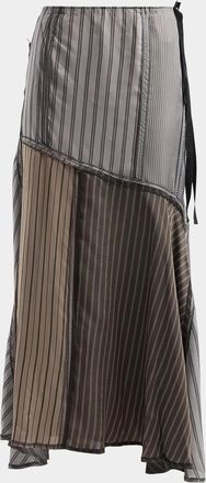 Maison Margiela Striped Patchwork Cupro Midi Skirt