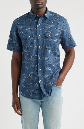 Pendleton Laramie Short Sleeve Snap-Up Western Shirt in Cowboy Blue at Nordstrom, Size Xx-Large