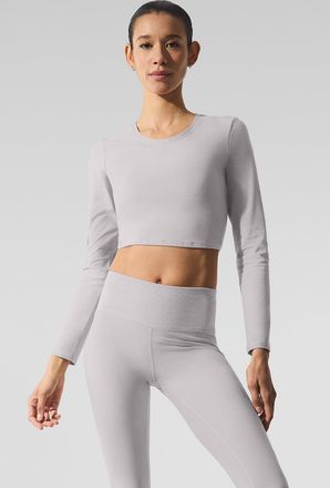 Alo Washed Alosoft Crop Finesse Long Sleeve Top in Grey Sky Wash, Size: Medium