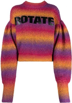 Rotate intarsia-logo striped cropped jumper - women - Mohair/Acrylic/Elastane/Polyamide/Wool - 36 - Pink