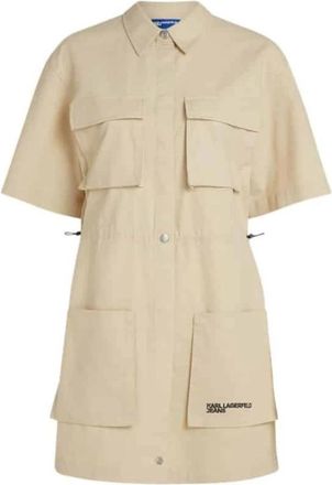 Karl Lagerfeld Jurk Vrouw KLJ Utility Dress - Dames - Shirt Kleedjes - Beige - S - Katoen - Kleedjes