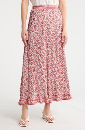 Max Studio Floral Pull-On Maxi Skirt in Claret/Cream Paisley at Nordstrom Rack, Size X-Small