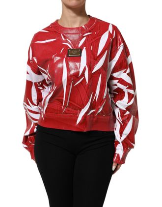 Dolce & Gabbana Red White Cotton Printed Pullover Womens Sweater