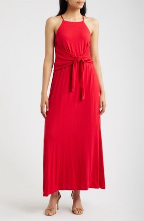 Loveappella Wrap Apron Maxi Dress in Red at Nordstrom, Size X-Small