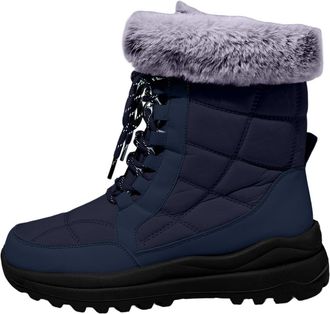 Generic Womens Mid Calf Winter Boots Slip Outdoor Booties with Thick Comfortable Platform Heel Casual Shoes for Cold Weather Warm Lined Boots(Blue, 6.5)