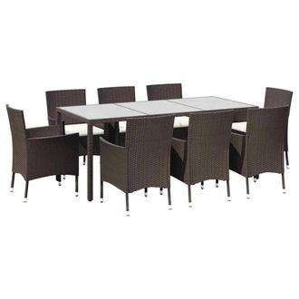 Berkfield Home 9 Piece Garden Dining Set with Cushions Brown Poly Rattan