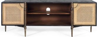 Giner&Colomer Mueble de tv de madera de mango con puertas de caña y patas de bronce