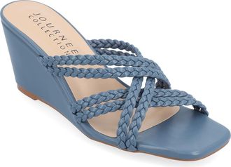 Journee Collection Baylen Braided Strappy Wedge Sandal in Blue at Nordstrom Rack, Size 12
