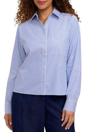 Foxcroft Jodie Stripe Cotton Button-Up Shirt in Powder Blue/White at Nordstrom, Size X-Large