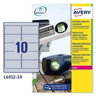 Avery L6012-20 Etiqueta Autoadhesiva Rect&aacute;ngulo Redondeado Permanente Plata 200 Pieza(s)