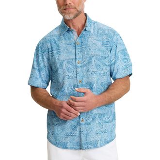 Tommy Bahama Coastal Ease Azul Falls Bandana Print IslandZone Short Sleeve Button-Up Shirt in Saxony Blue at Nordstrom, Size Small