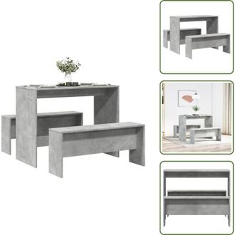 vidaXL Tavolo e panca - vidaXL Set Tavolo da Pranzo e Panche 3 pz Grigio Cemento in Truciolato - Tavolo in truciolato
