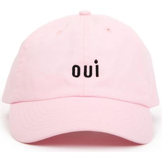 Clare Vivier Cotton Adjustable Baseball Cap in Pink W/Black Oui at Nordstrom