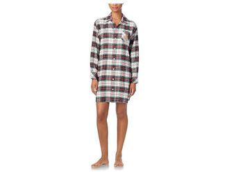 Lauren Ralph Lauren Long Sleeve Brushed Twill Ballet Sleepshirt Womens Clothing Cream Plaid : XL (US 16-18), Cotton/Viscose