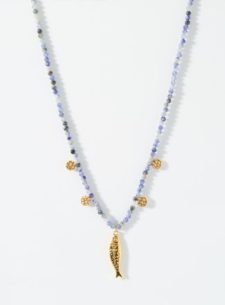 Simons Womens Large fish blue necklace