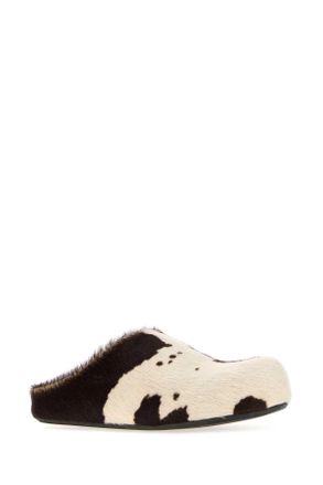 Marni Womens Printed Calf Hair Fussbett Slippers Lilywhitebrown Mocassini Loafers