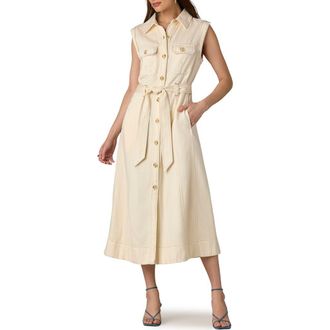 Wit & Wisdom Topstitch Sleeveless Midi Shirtdress in Ecru at Nordstrom, Size X-Small