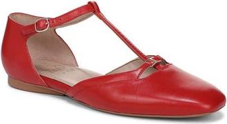 Naturalizer Caresse T-Strap Flat in Red Leather at Nordstrom, Size 6.5