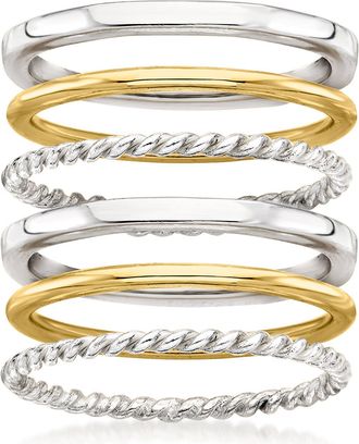 Ross-Simons Sterling Silver and 18kt Gold Over Sterling Jewelry Set: 6 Stackable Rings