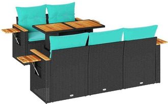 vidaXL Set De Sof&aacute;s De Jard&iacute;n 6 Piezas Y Cojines Rat&aacute;n Sint&eacute;tico Negro Vidaxl