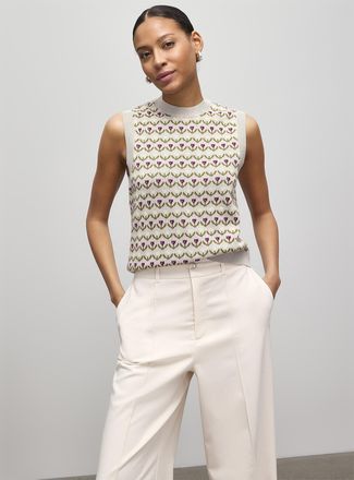 Contemporaine Womens Floral jacquard pure cotton sweater vest