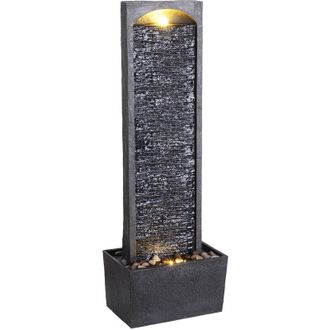 Teamson Home Fuente De Agua Recta Grande Para Jard&iacute;n Y Exteriores, Efecto Pizarra Para Interiores, Moderno Adorno De Cascada Con Luces Y Bomba, Decoraci&oacute;n De Patio