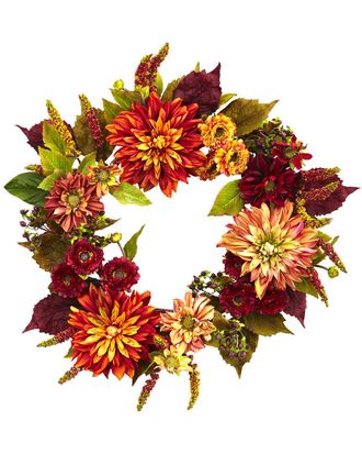 Nearly Natural 22In Dahlia & Mum Wreath