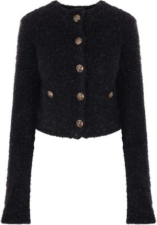 Balenciaga Tweed Jackets, female, Black, Size: M Textured Knit Cropped Top
