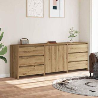Berkfield Home Decorative 3 Piece Sideboard Artisan Oak Engineered Wood in Brown