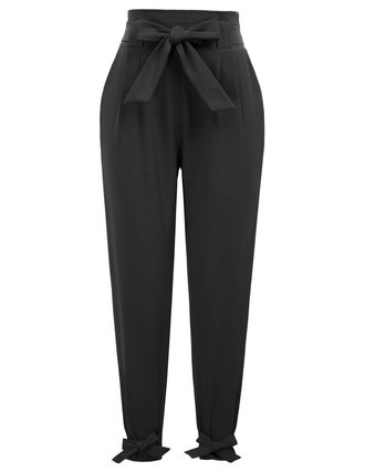 Grace Karin Womens Casual Pants Solid High Waist Self Tie Belted Pencil Trouser, Black, M
