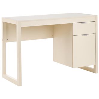 Beliani Escritorio Escandinavo Para Oficina En Casa Con Caj&oacute;n Almacenaje De Madera 110 X 50 Cm Beige Claro Johnson
