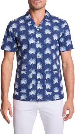 Paisley & Gray Frond Cotton Blend Camp Shirt in Ocean White Seersucker at Nordstrom Rack, Size Xxx-Large