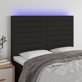 vidaXL Cabecero Con Luces Led Tela Negro 144x5x118/128 Cm Vidaxl